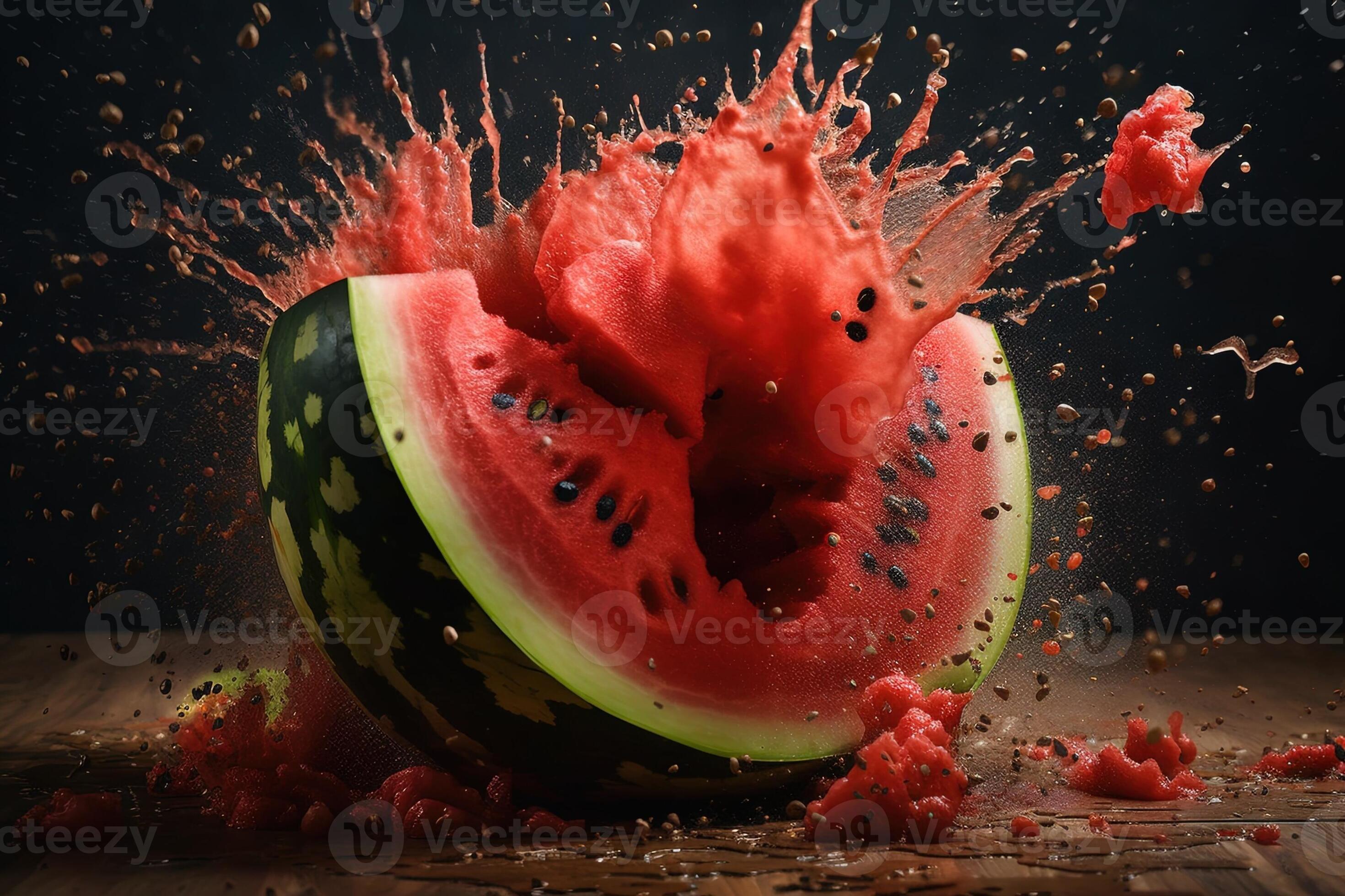 watermelon explosion on black background illustration generative ai