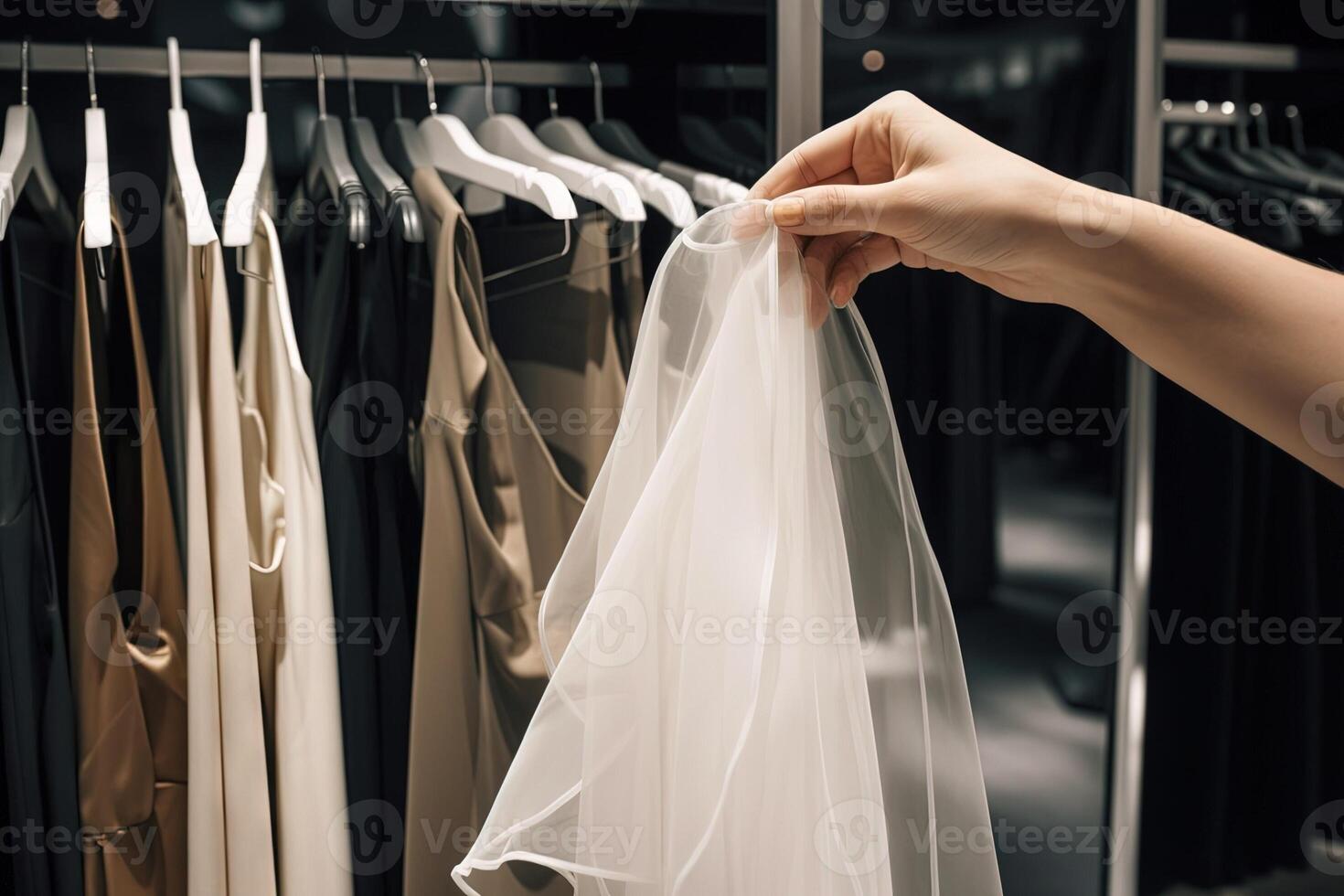 beautiful girl buying underclothes in luxury shop illustration photo