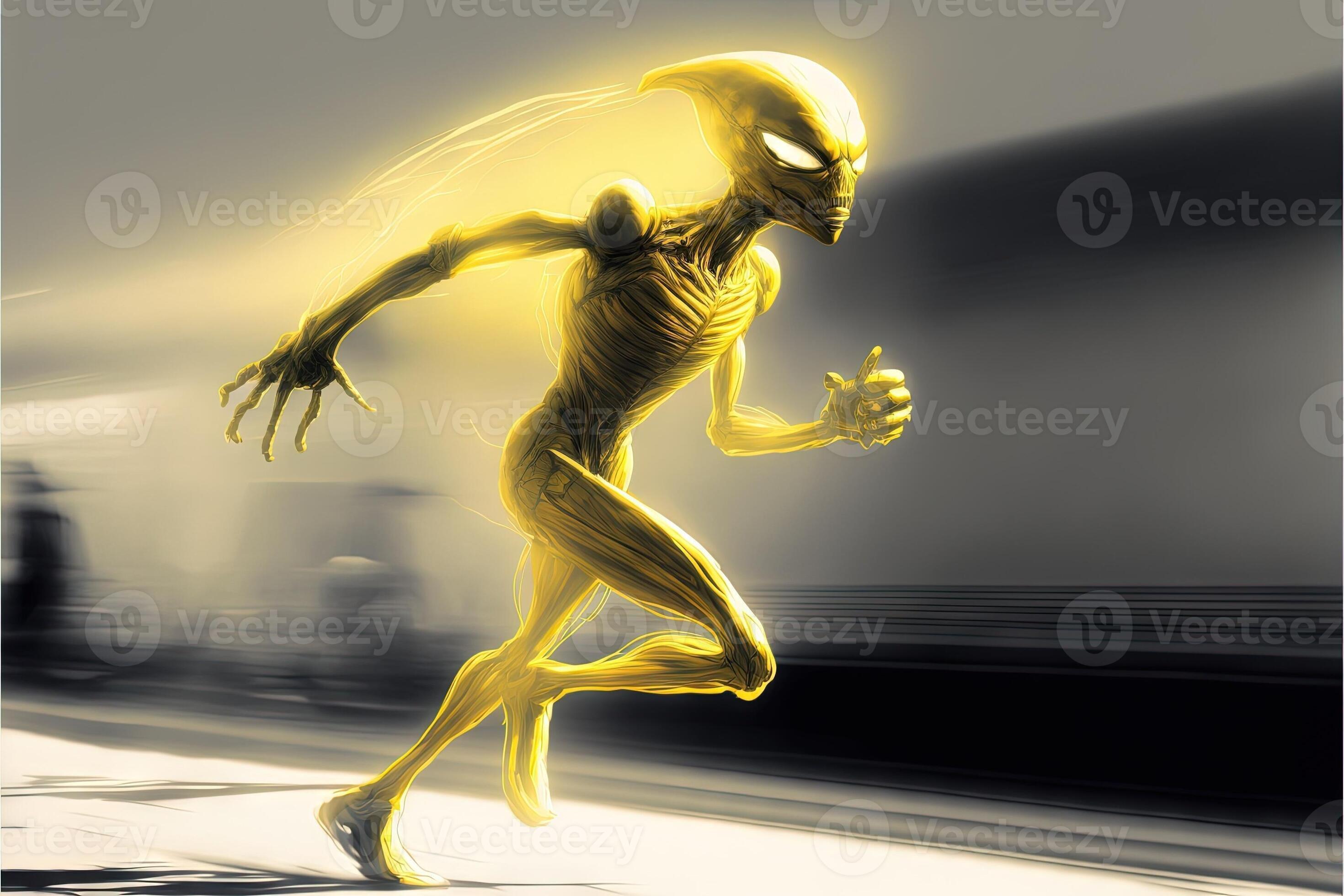 Yellow Alien running at lightspeed illustration generative ai 23930320