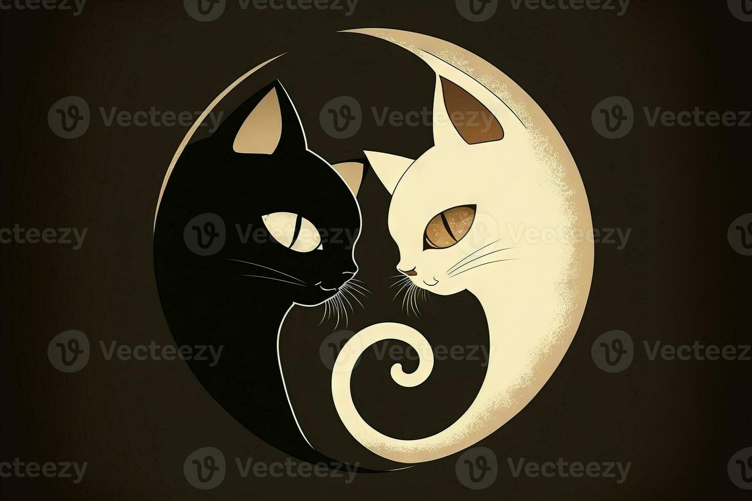 Yin Yang Cat made cute black and white cats in yinyang shape. illustration Genrative ai photo