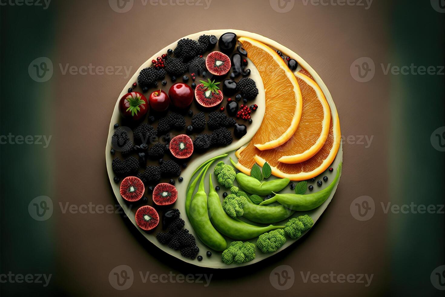 yin yang symbol made of healthy food photo