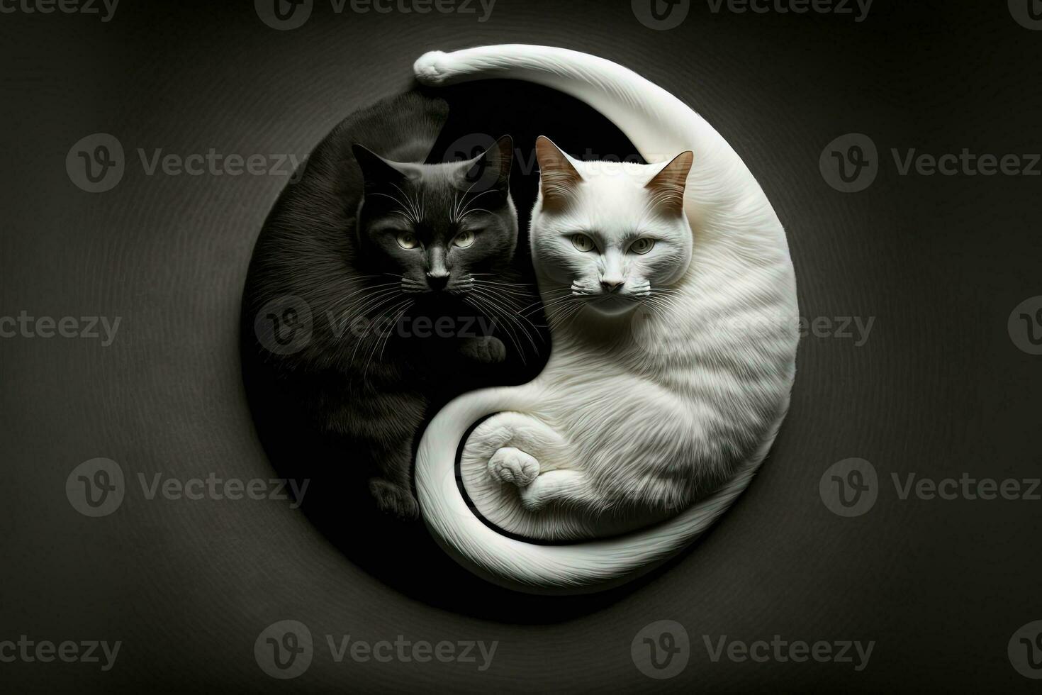 Yin Yang Cat made cute black and white cats in yinyang shape. illustration Genrative ai photo