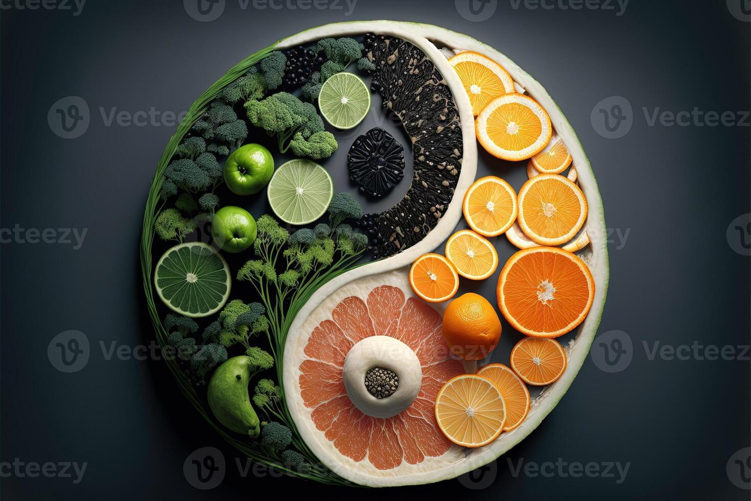 yin yang symbol made of healthy food photo