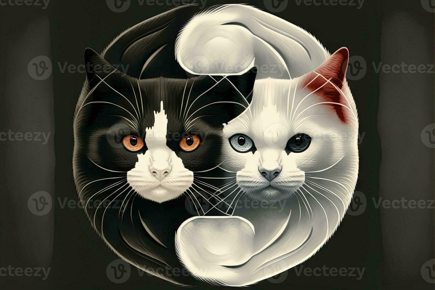 Yin Yang Cat made cute black and white cats in yinyang shape. illustration Genrative ai photo