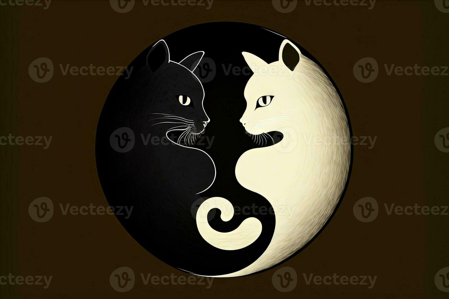 Yin Yang Cat made cute black and white cats in yinyang shape. illustration Genrative ai photo