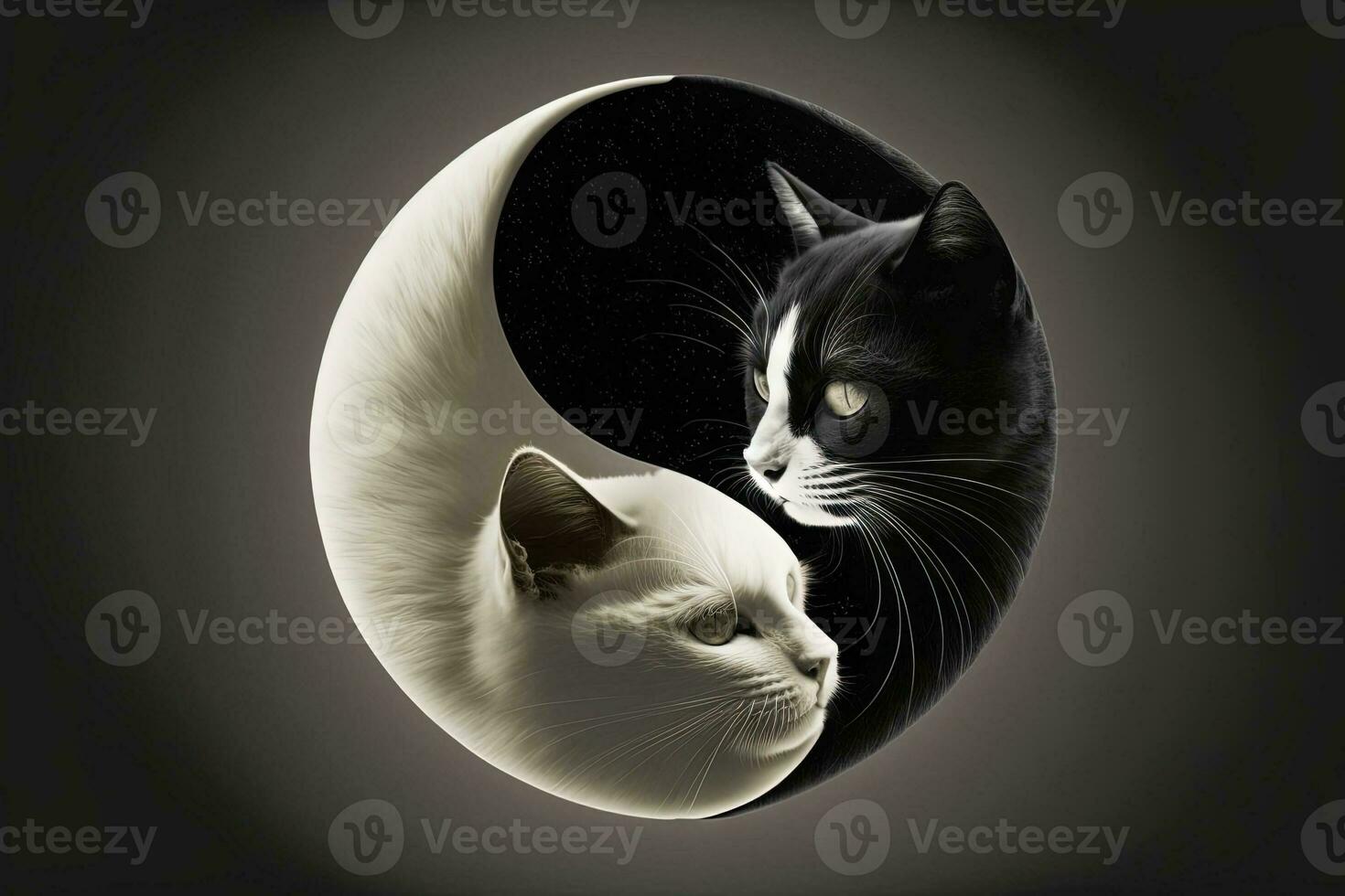 Yin Yang Cat made cute black and white cats in yinyang shape. illustration Genrative ai photo