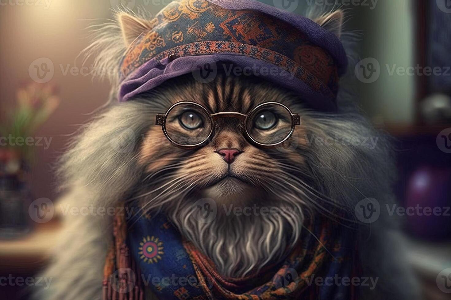 Hippie cat illustration photo