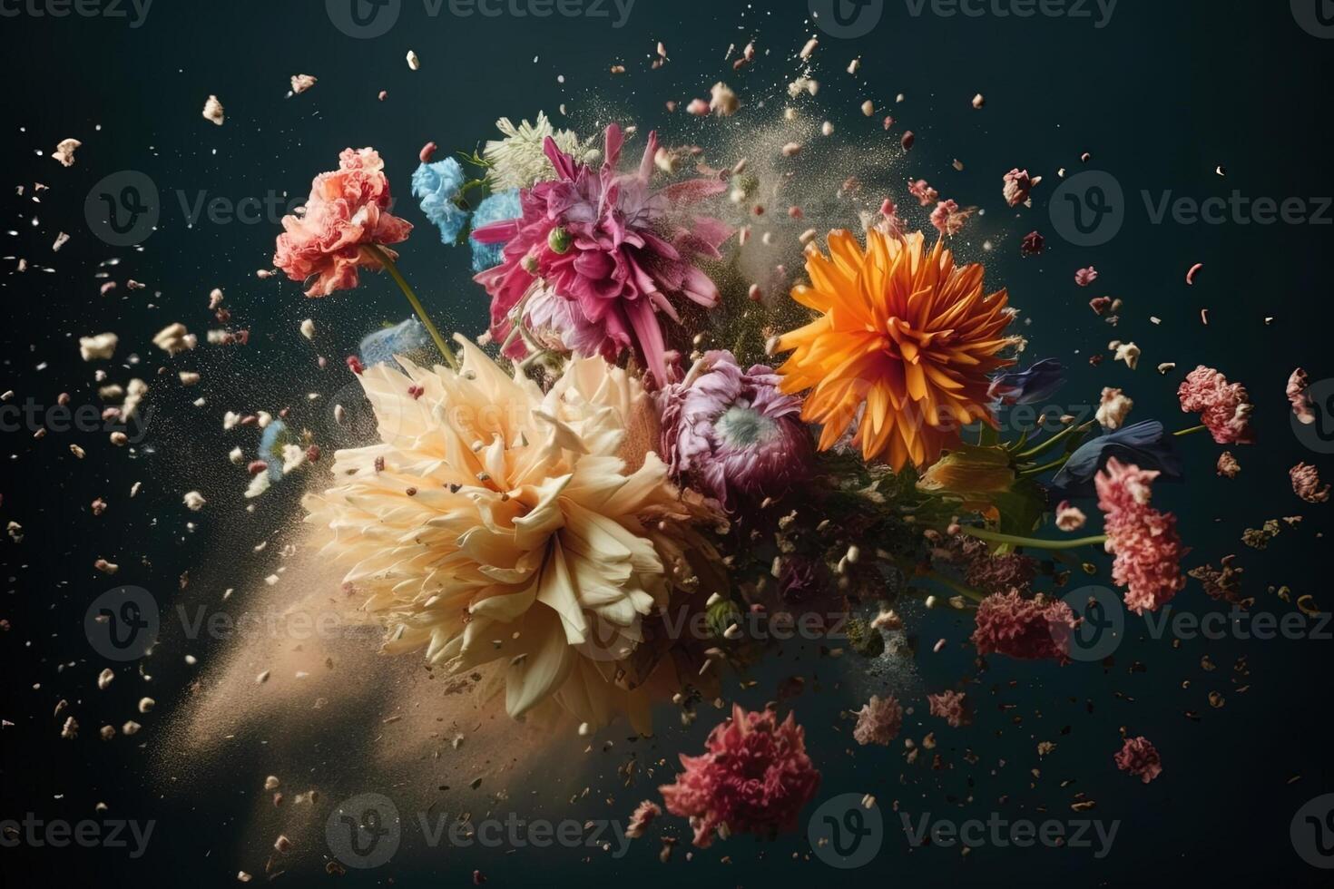 flowers exploding on black background illustration photo