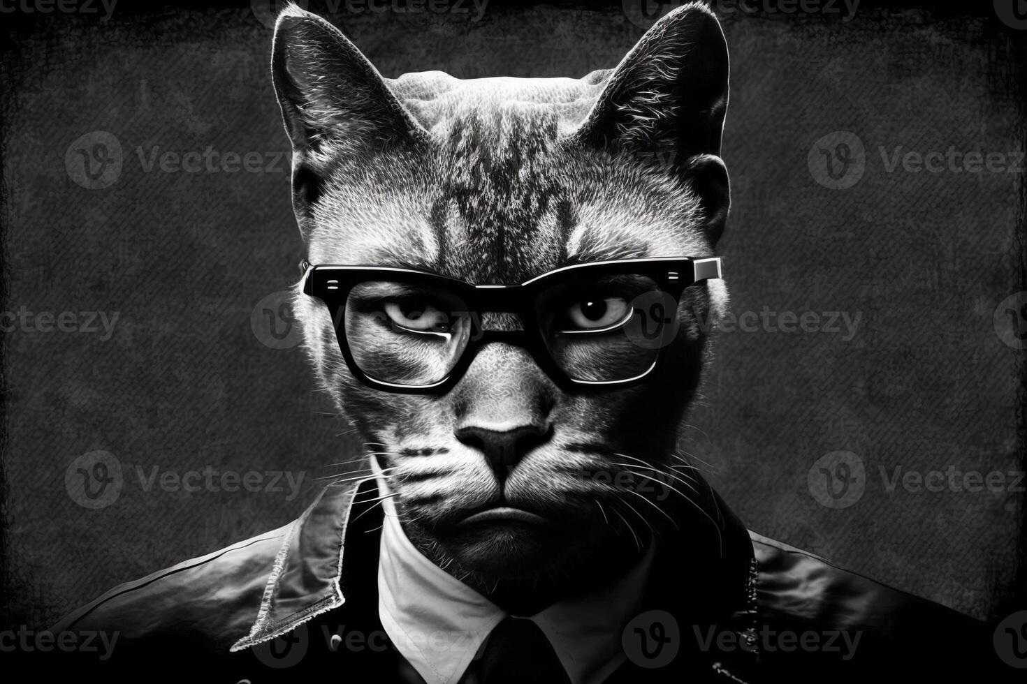 Cat as Malcom X famous historical character portrait illustration photo