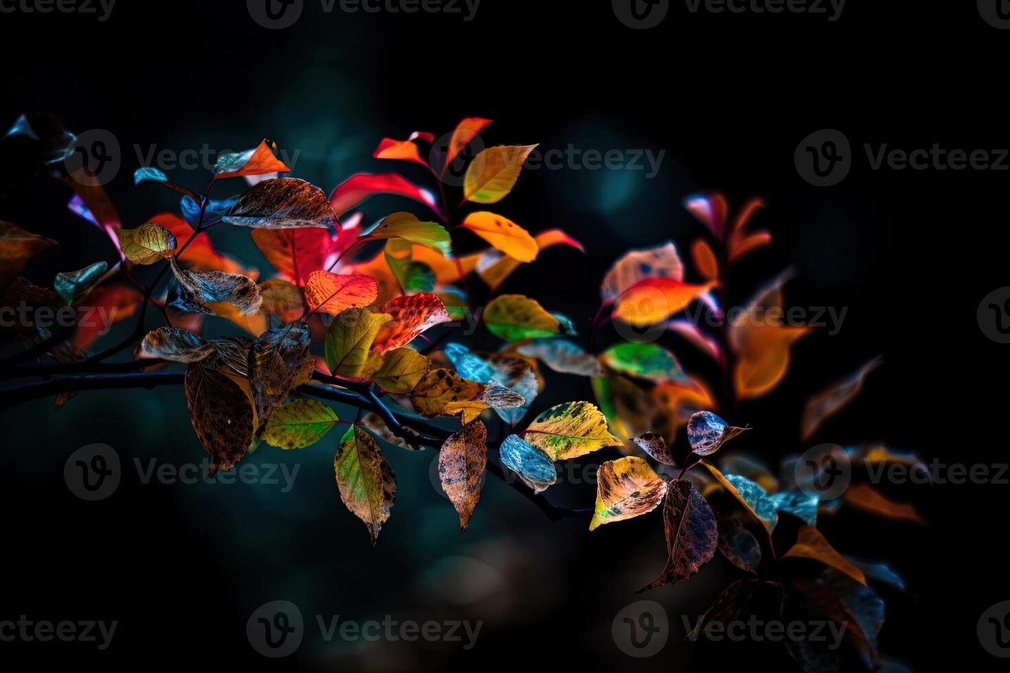 Burst of colorful leaves exploding from a tree branch illustration photo