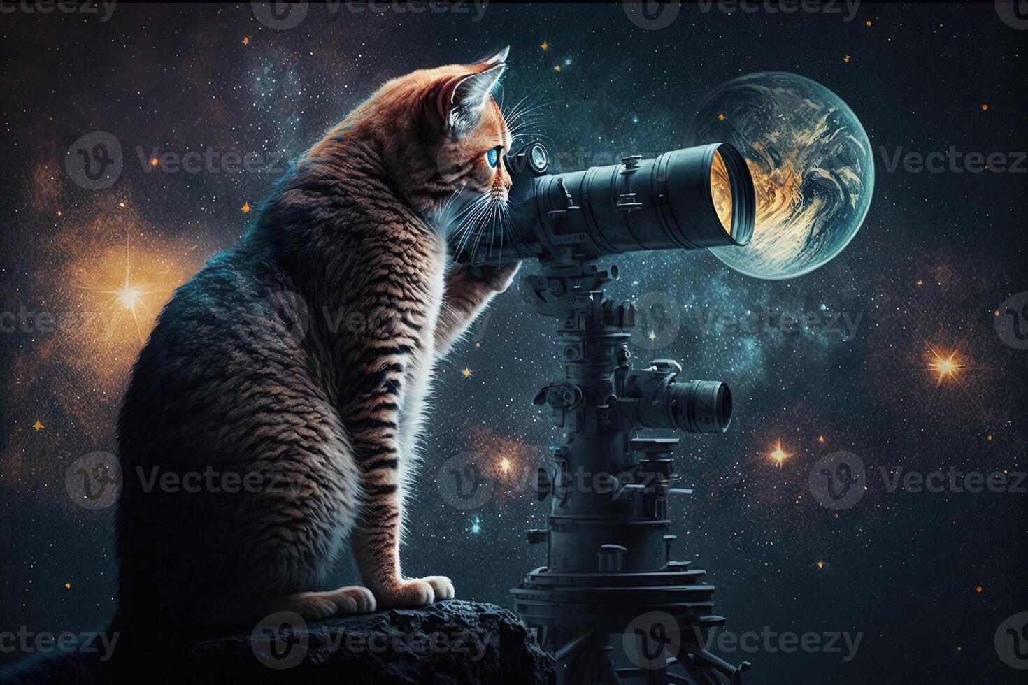 Astronomer cat working job profession illustration photo