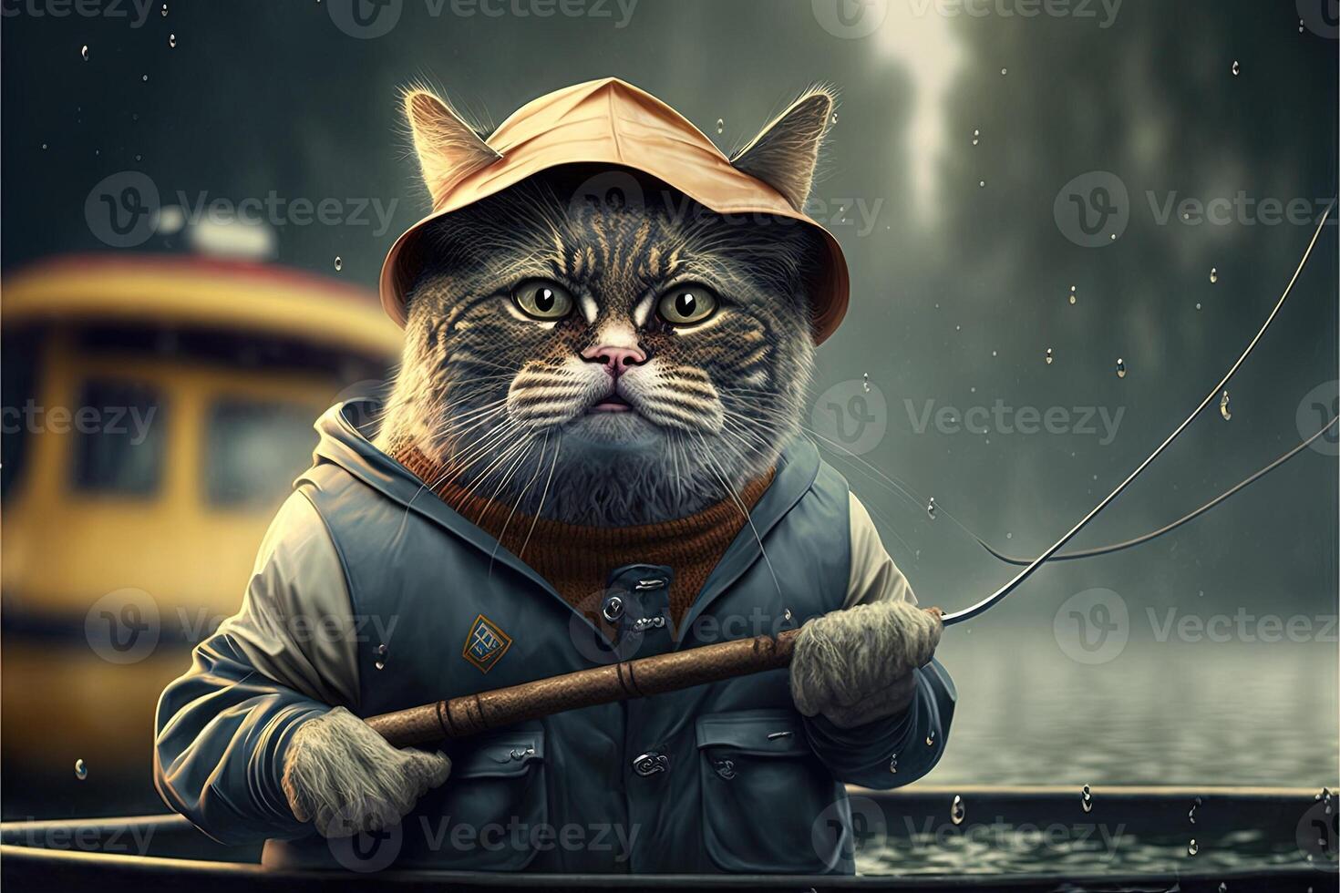 cat fisherman llustration photo