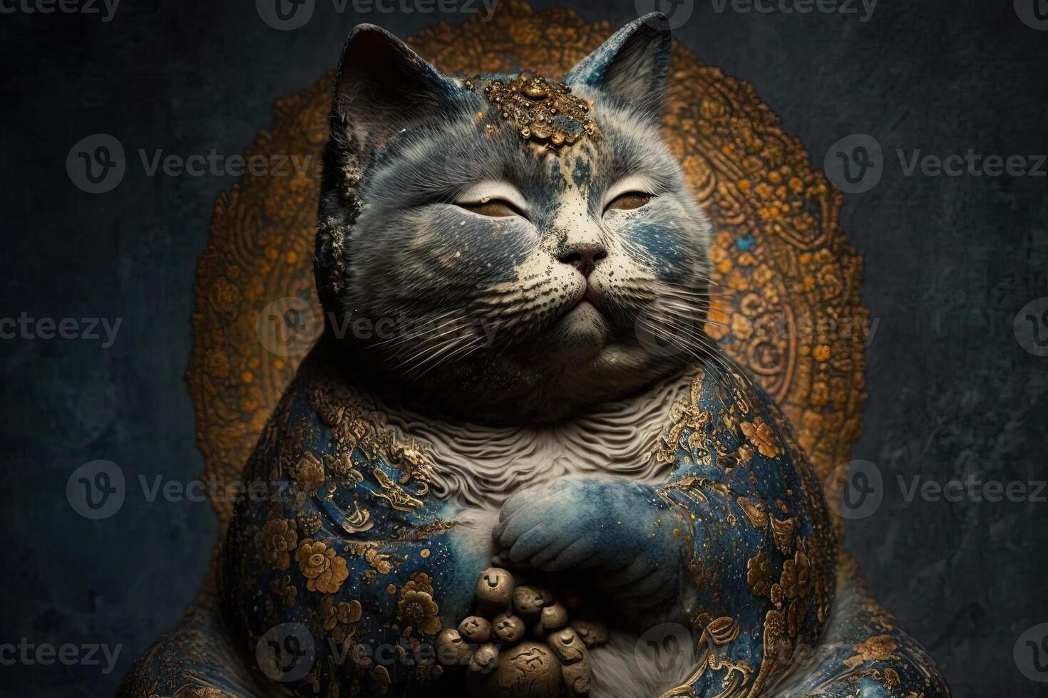 Cat as Buddha famous historical character portrait illustration photo