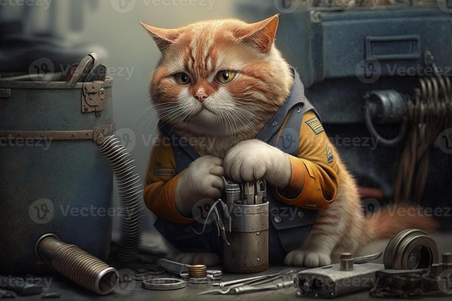 mechanic cat working job profession illustration photo
