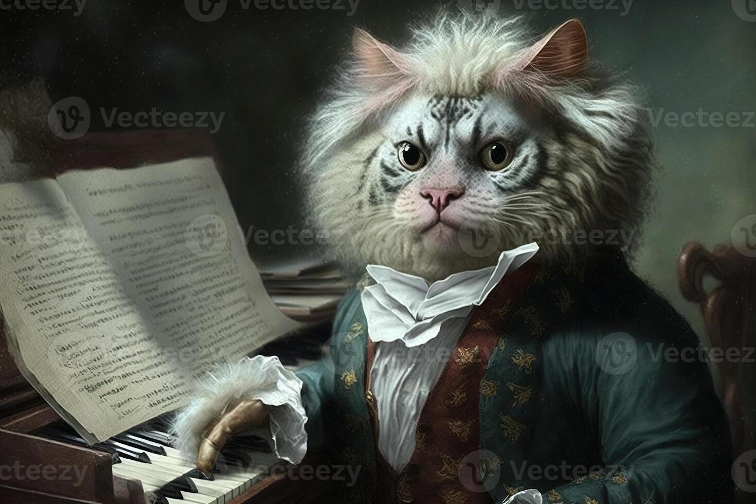 Cat as Beethoven famous historical character portrait illustration photo