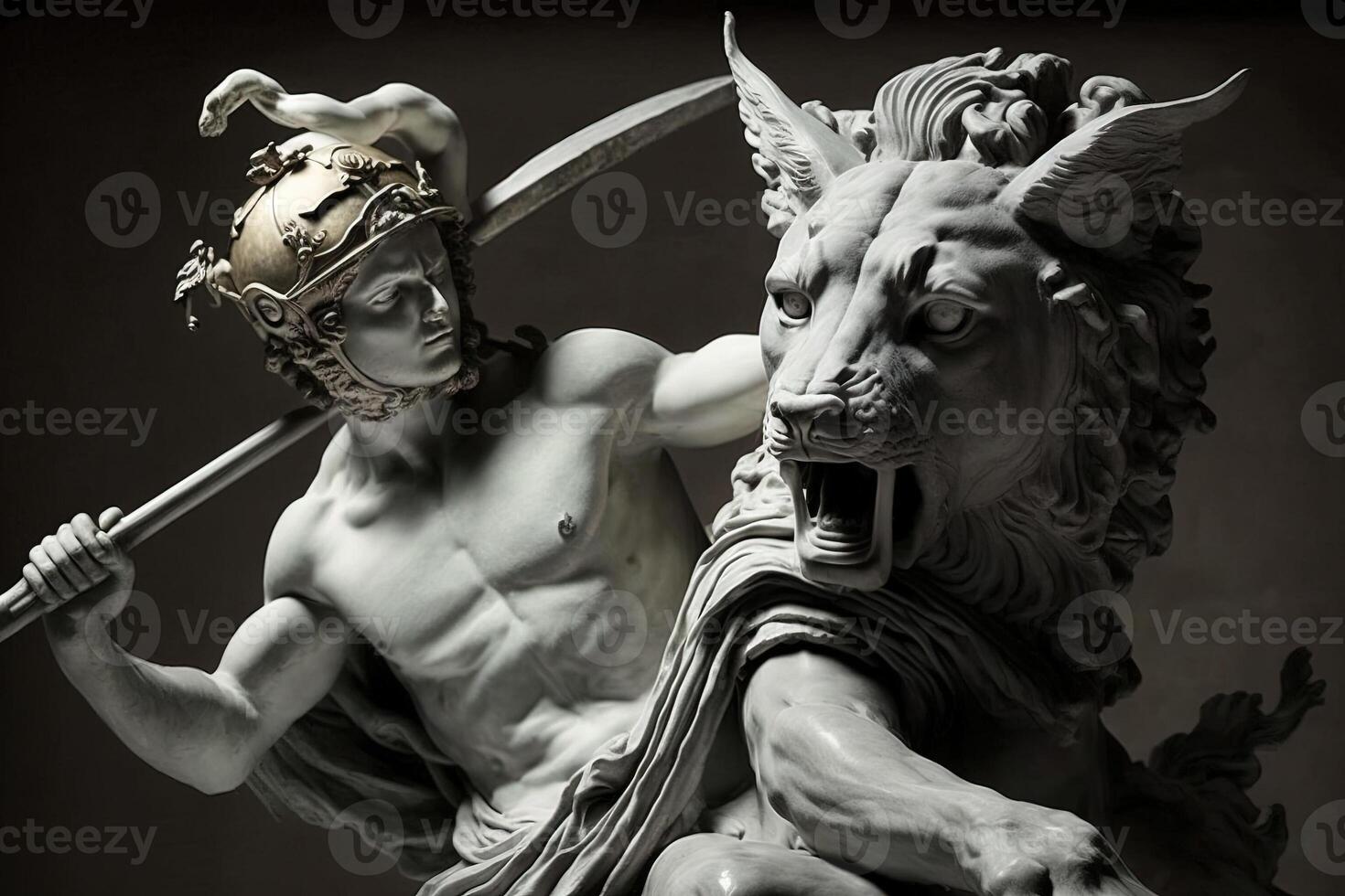 Cat as Canova perseus Statue famous sculpture illustration photo