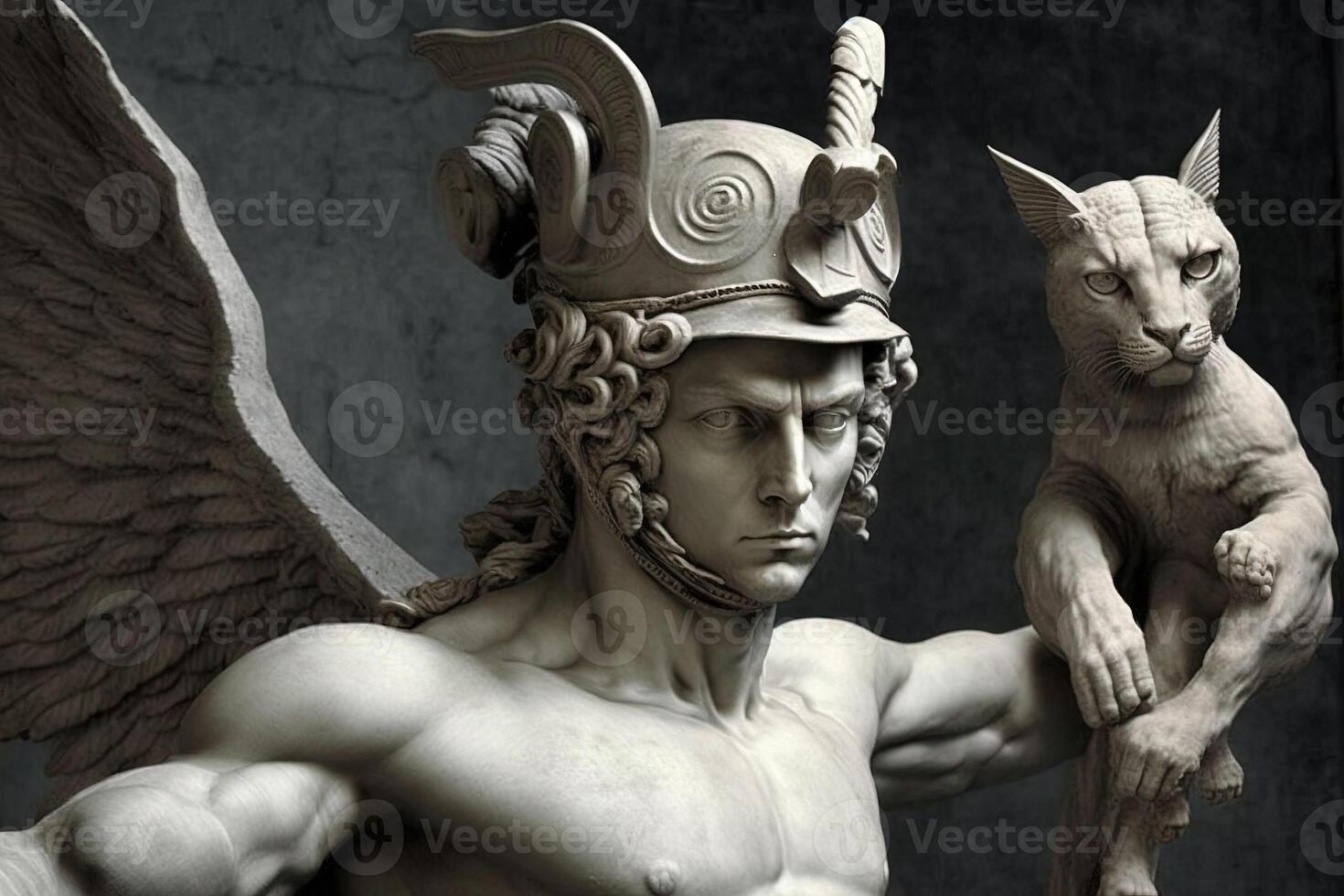 Cat as Canova perseus Statue famous sculpture illustration photo