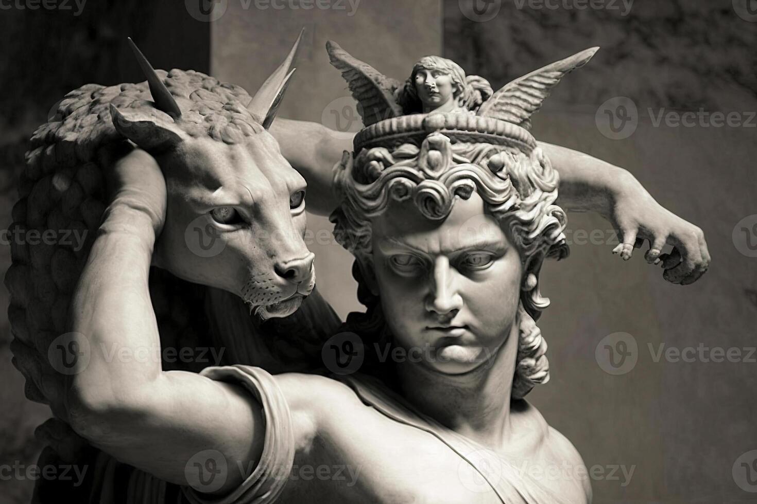 Cat as Canova perseus Statue famous sculpture illustration photo