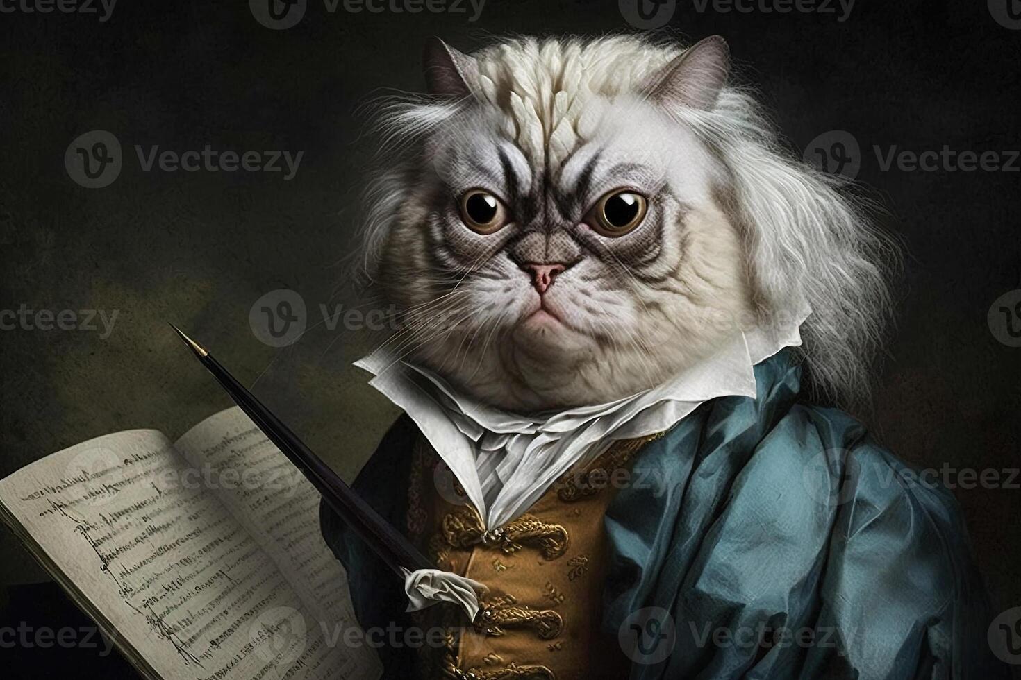 Cat as Beethoven famous historical character portrait illustration photo