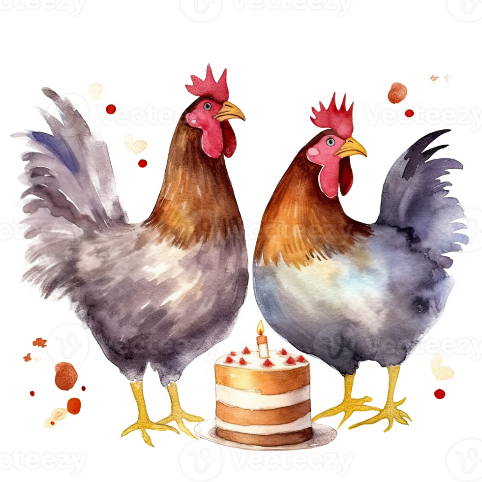 Cute watercolor two chicken. Illustration png