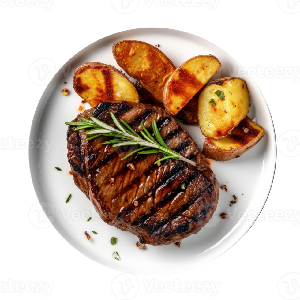 Gilled beef steak and potatoes Illustration png