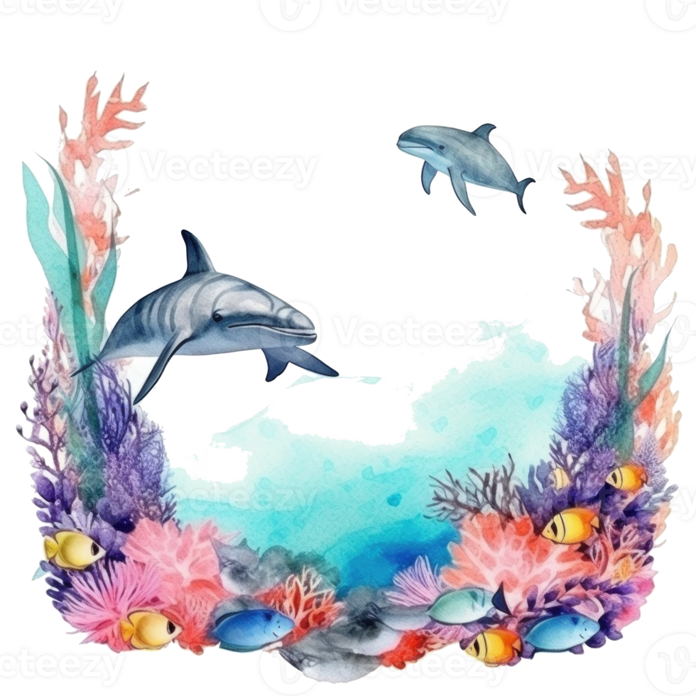 World Oceans Day watecolor background. Illustration png