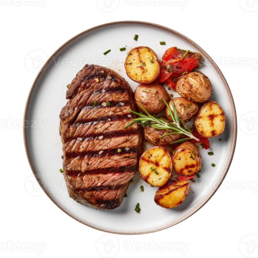 Gilled beef steak and potatoes Illustration png