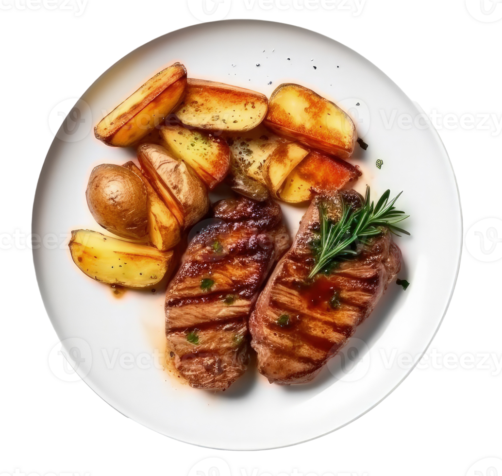 Gilled beef steak and potatoes Illustration png