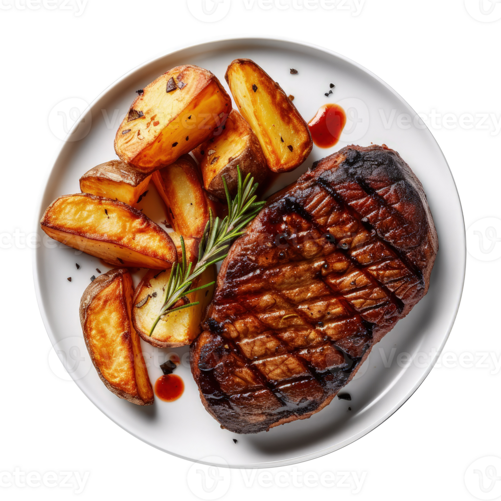 Gilled beef steak and potatoes Illustration png