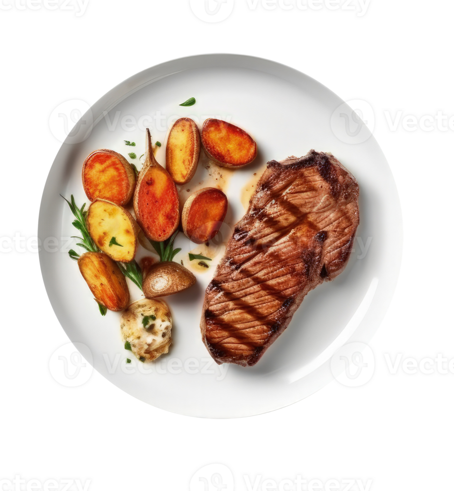 Gilled beef steak and potatoes Illustration png