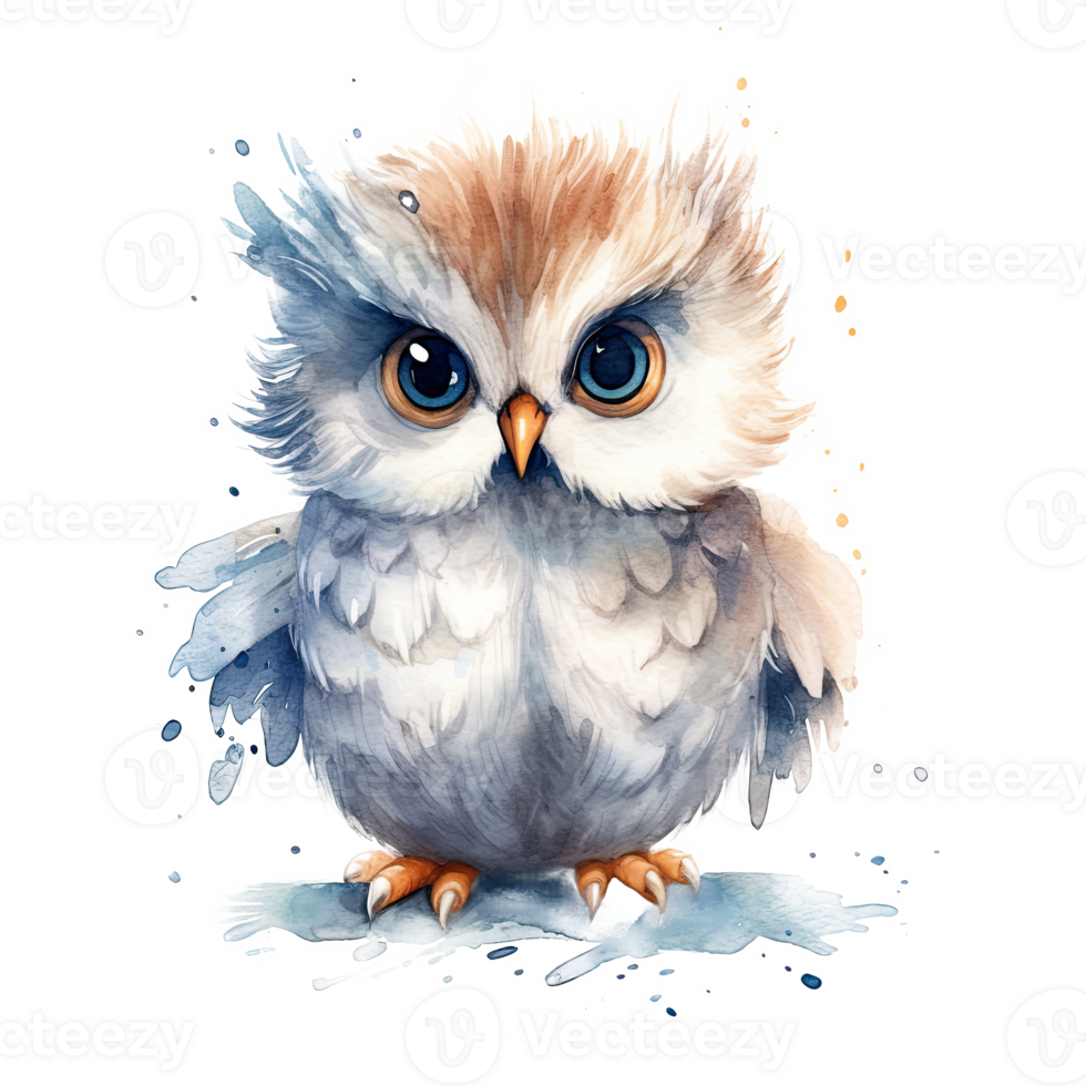 Cute watercolor owl. Illustration png