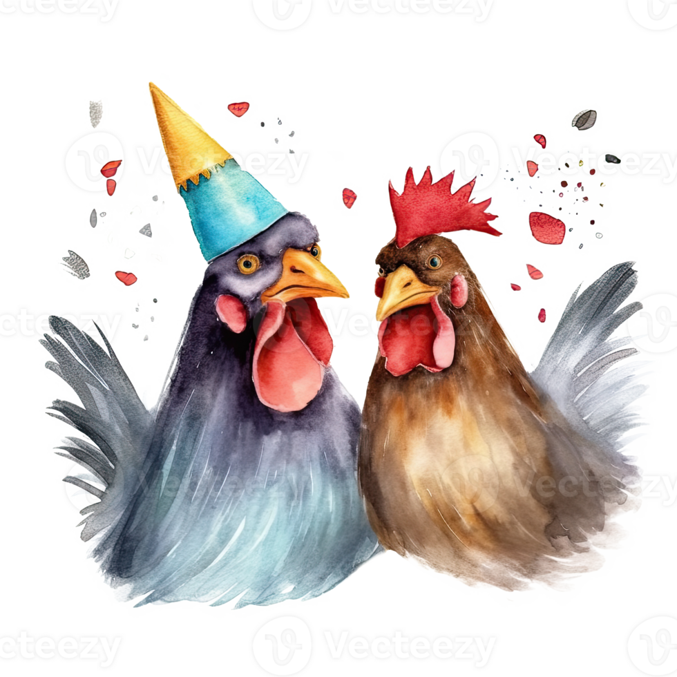 Cute watercolor two chicken. Illustration png