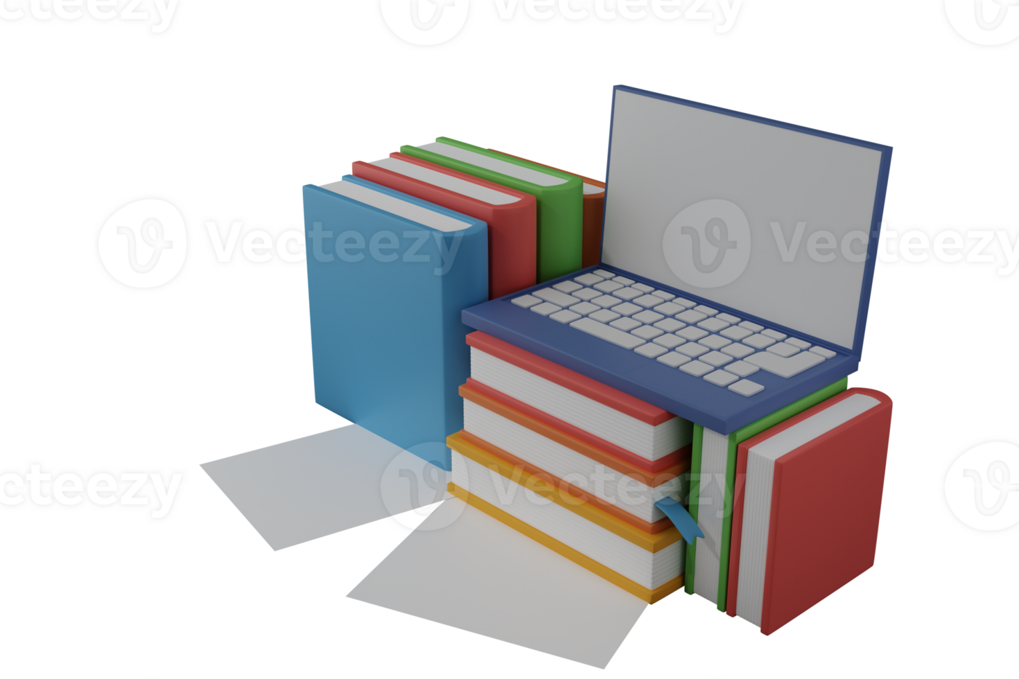 internet education concept laptop on book 3D rendering png