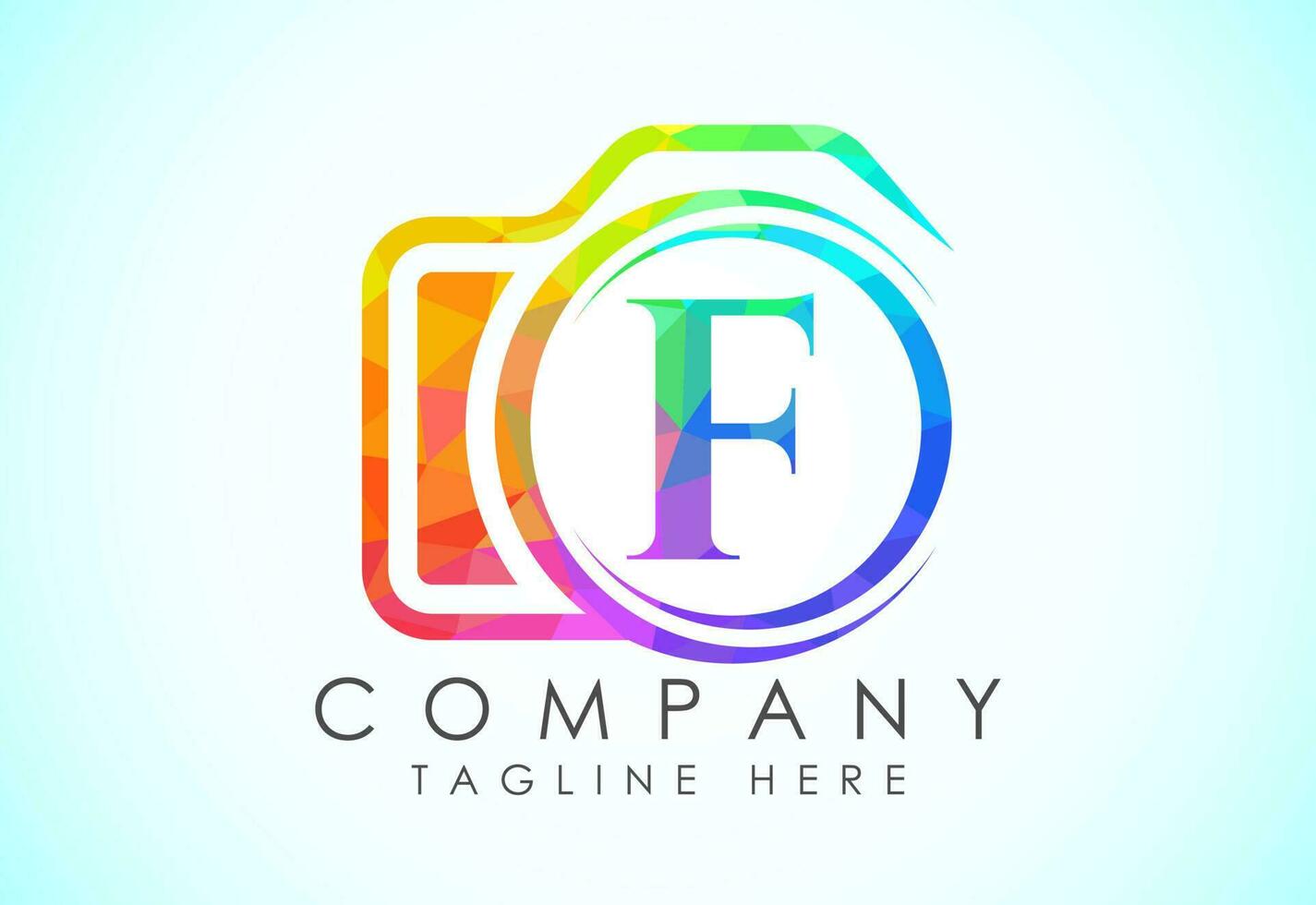 Inglés alfabeto F con un cámara icono. bajo escuela politécnica estilo logo para fotografía negocio, y empresa identidad vector