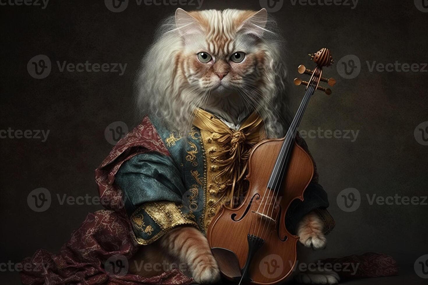 Cat as Vivaldi famous historical character portrait illustration photo