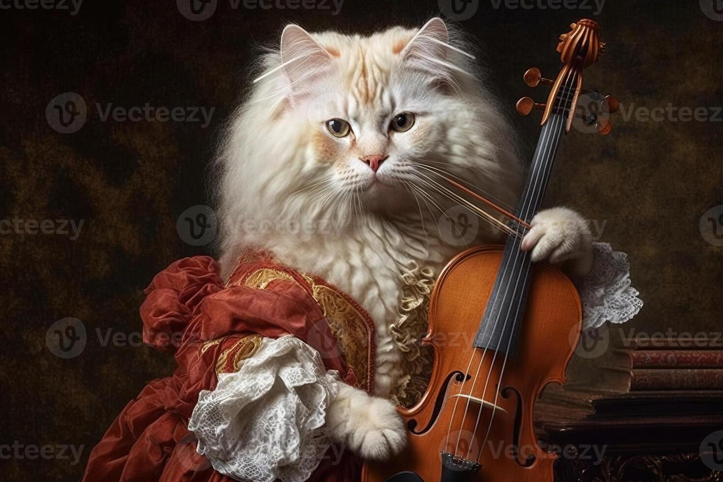 Cat as Vivaldi famous historical character portrait illustration photo