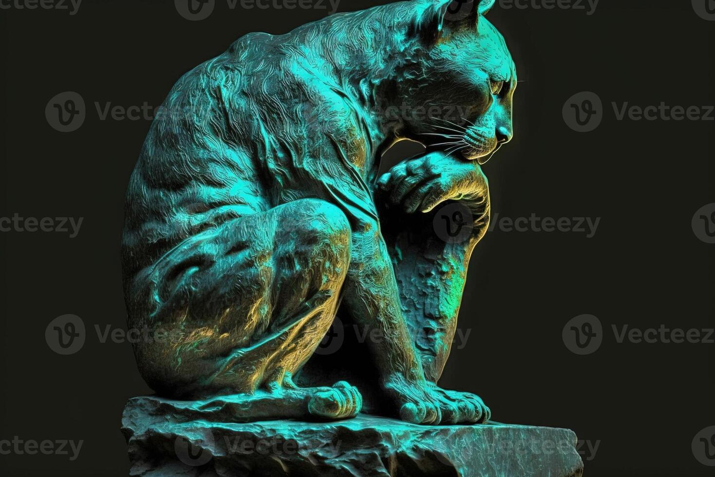 the thinker Statue Cat famous sculpture illustration photo