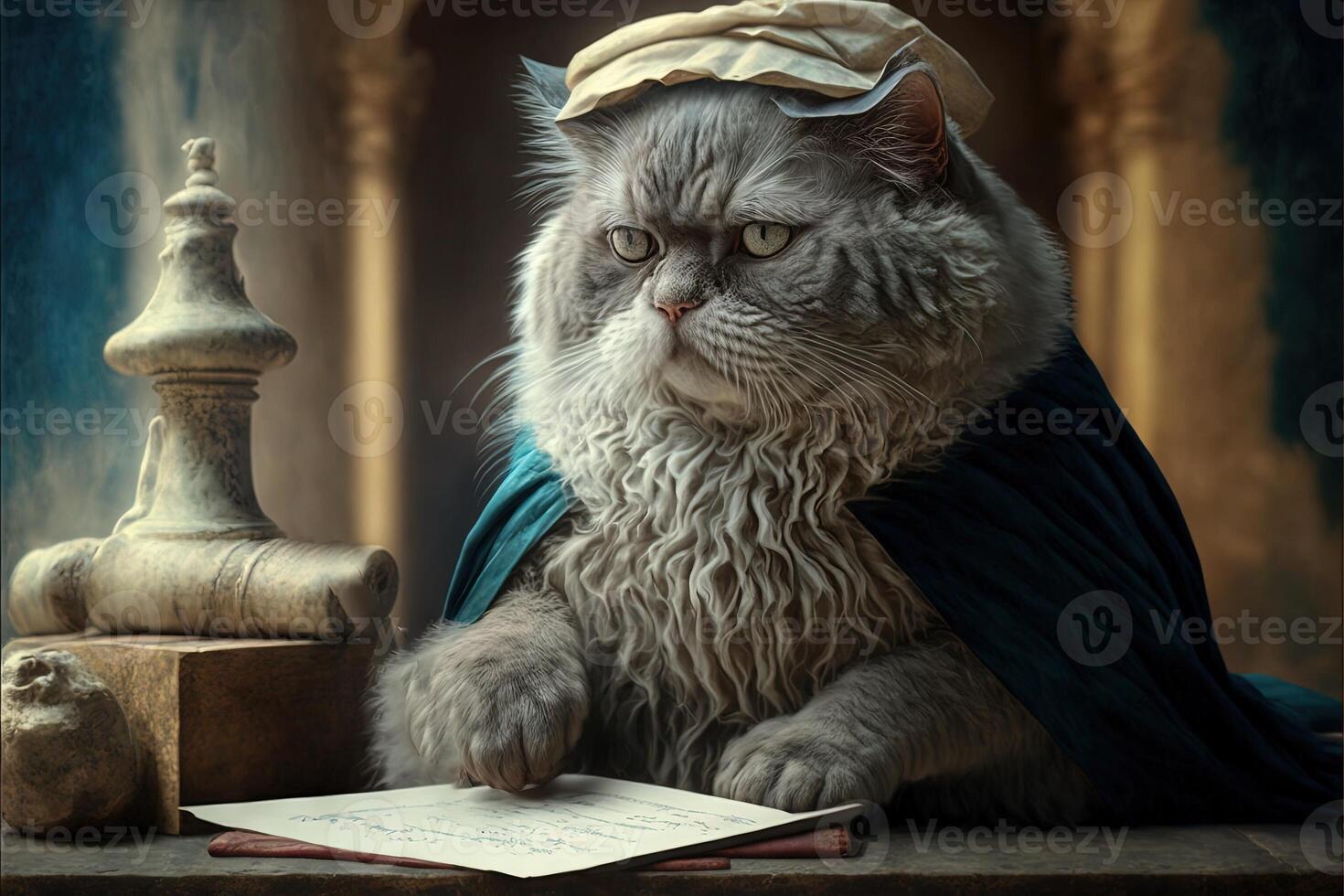 Archimedes Cat as famous historic character illustration photo