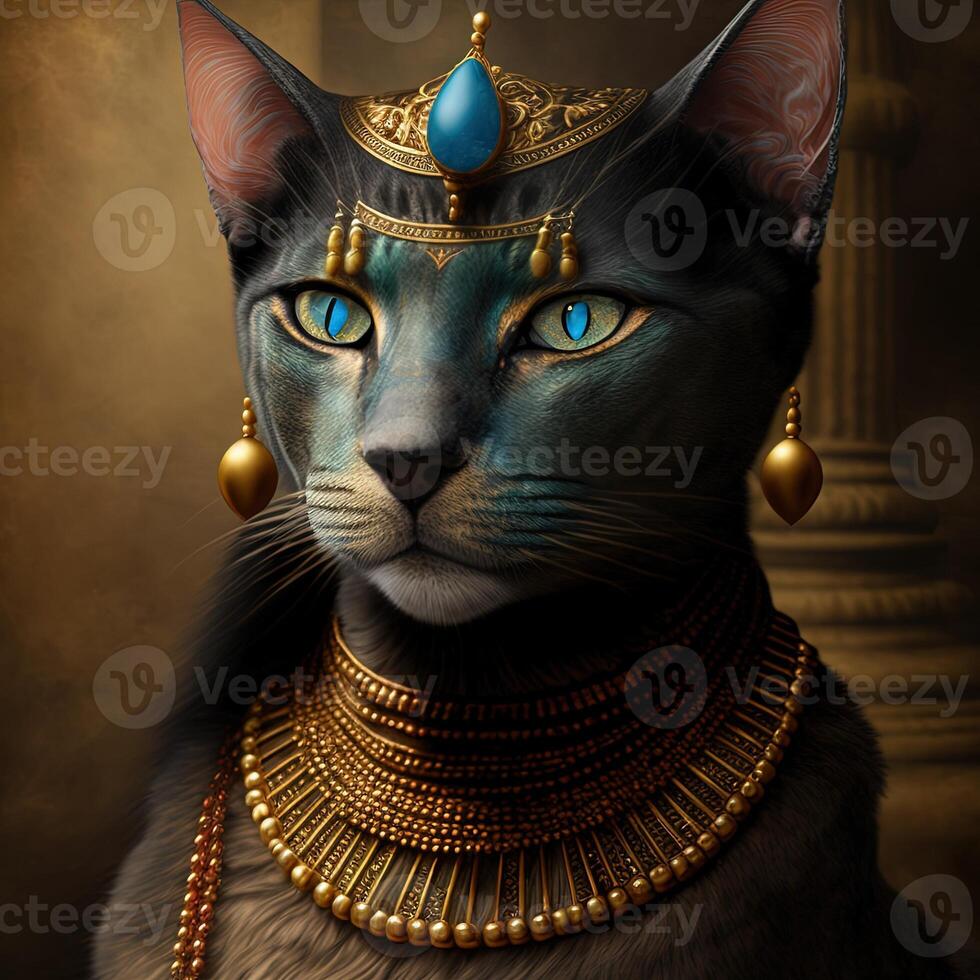 Cat as Egyptian queen Pharaoh illustration photo