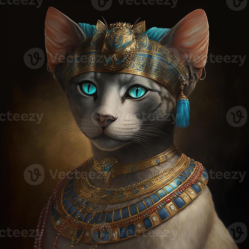 cat as cleopatra egyptian queen illustration photo