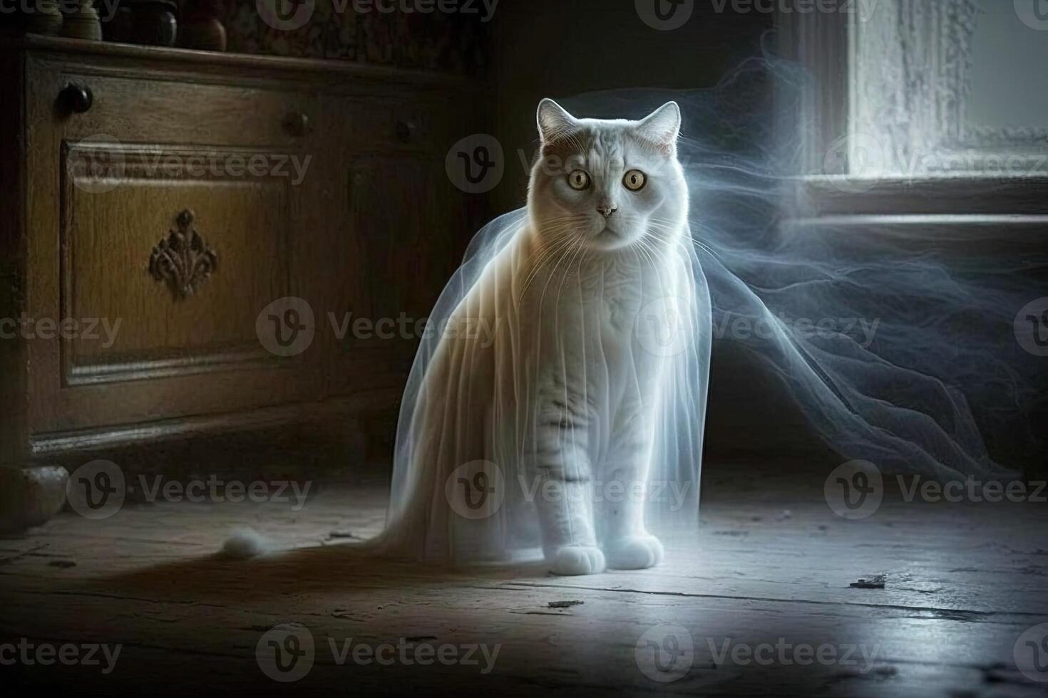 Cat as ghost charachter portrait illustration photo