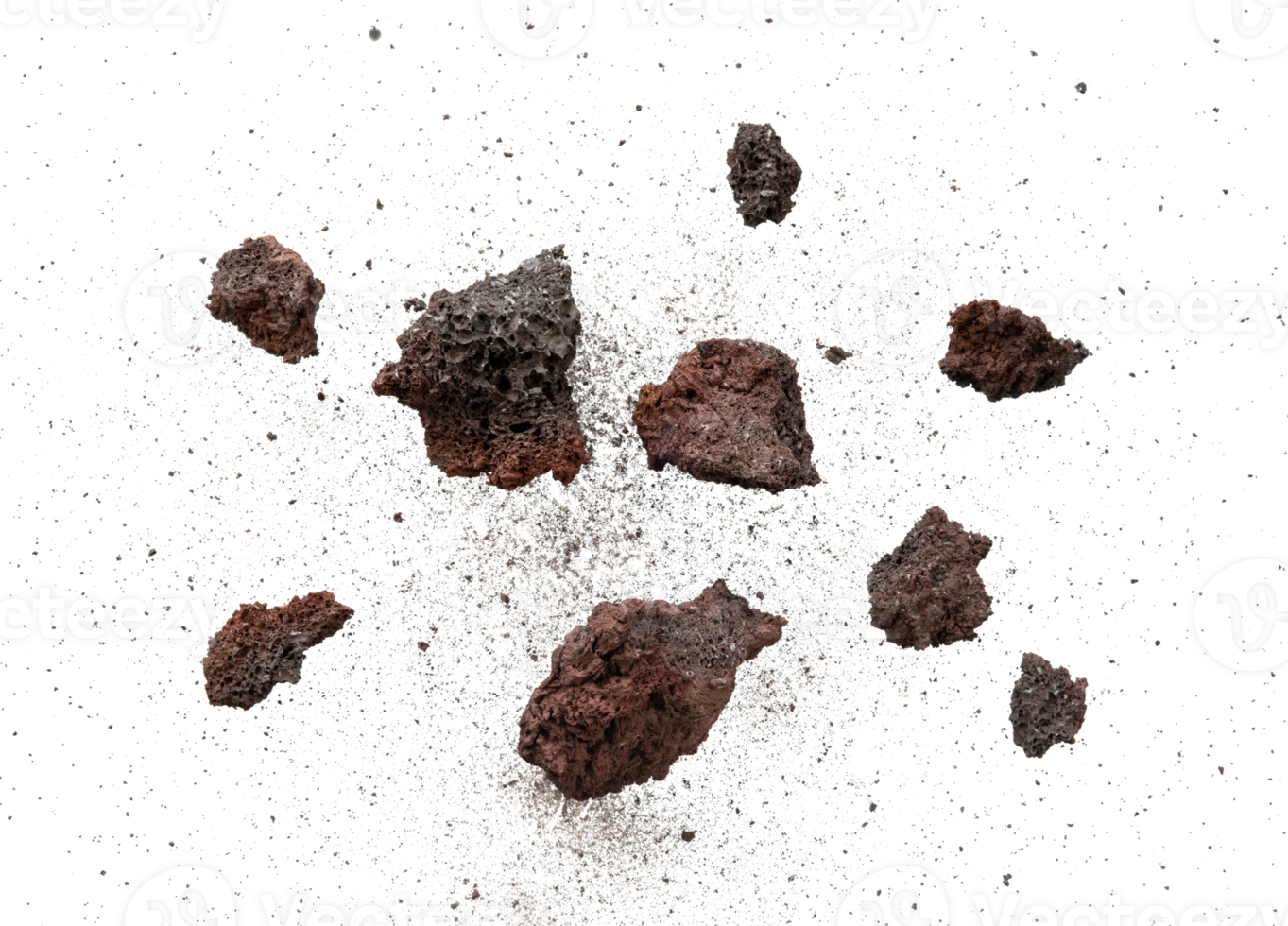 Abstract stone shards explode with particles png