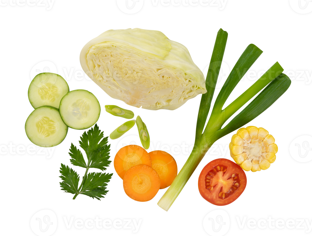 Set of fresh vegetables flat lay png