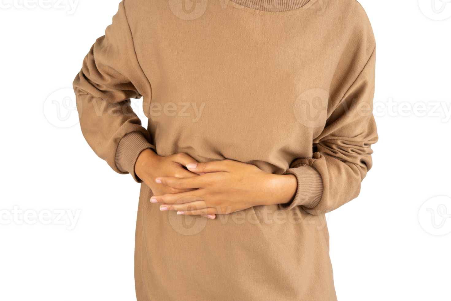 Women hold the belly with both hands. pain in the kidney png