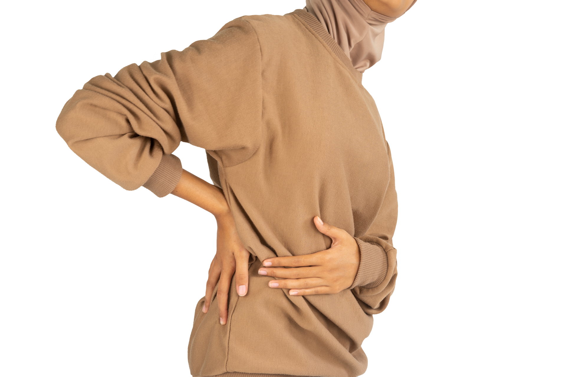 Women hold the sore back with both hands 23932452 PNG