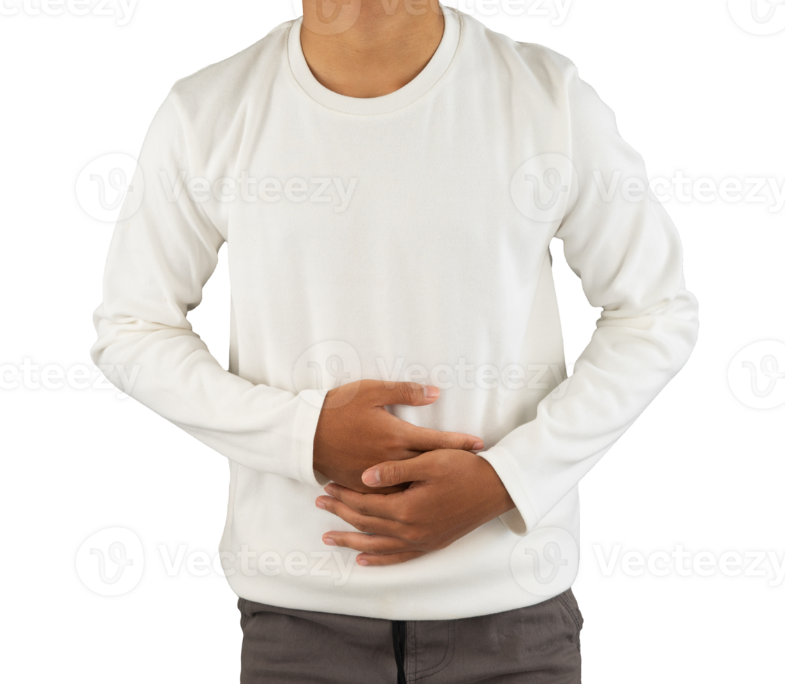 Person mit Bauch Schmerzen isoliert png