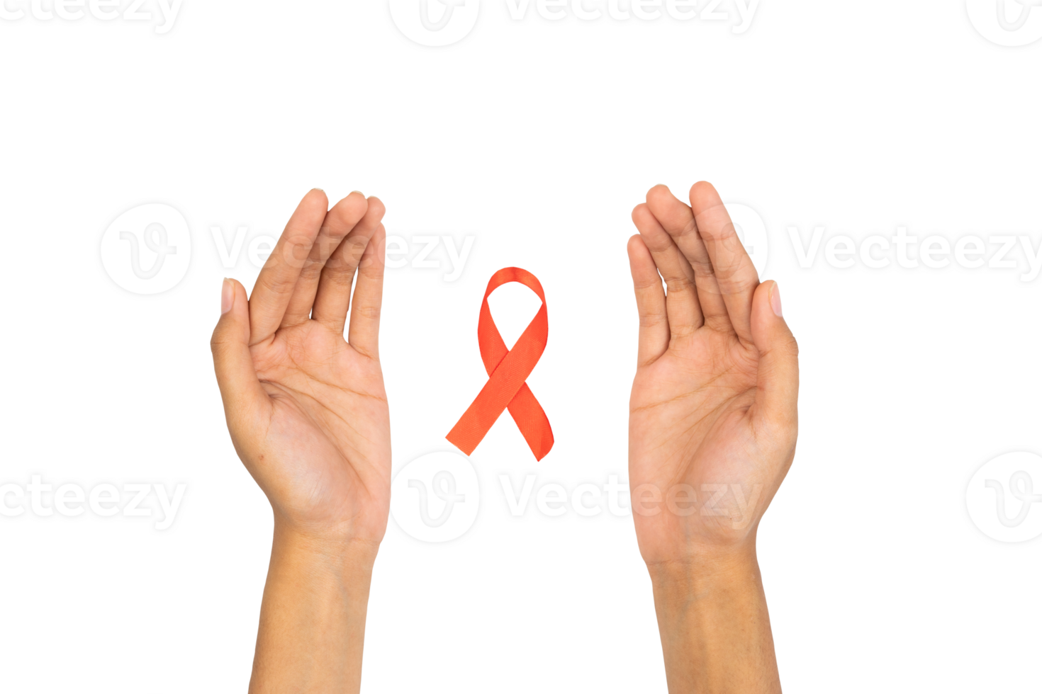 hands with red health ribbon. HIV AIDS awareness symbol png