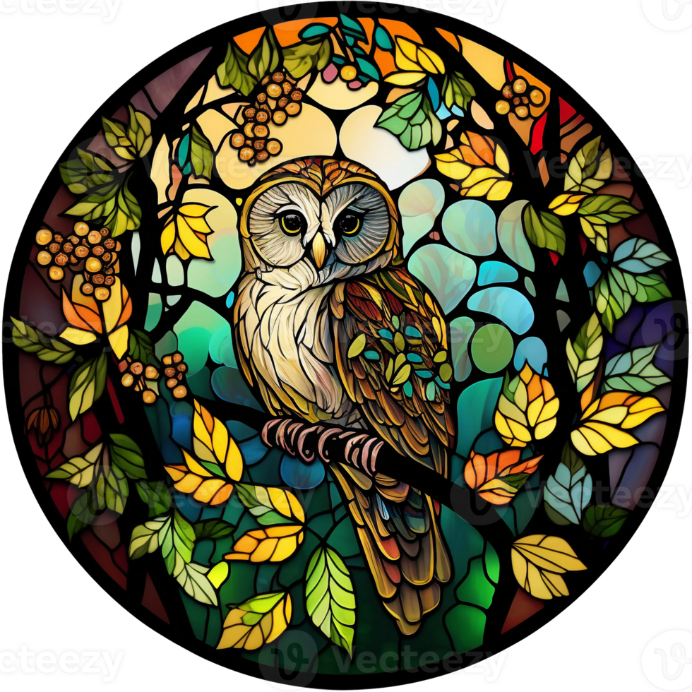 Stained glass owl, png