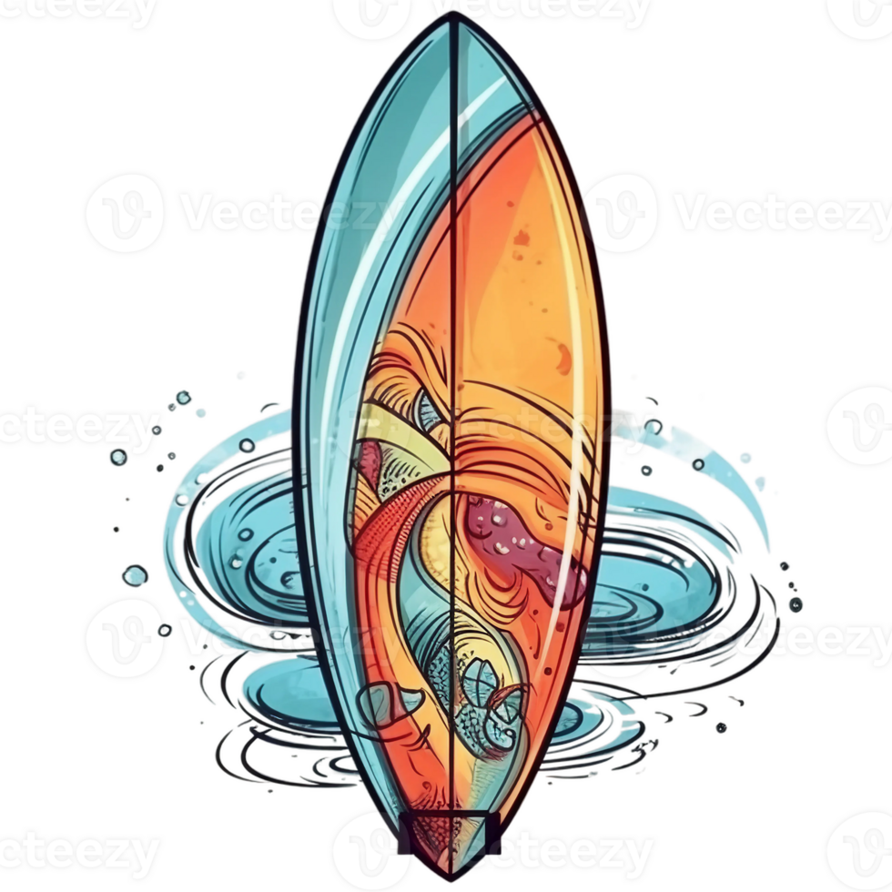 summer retro beach surfboard watercolor, png