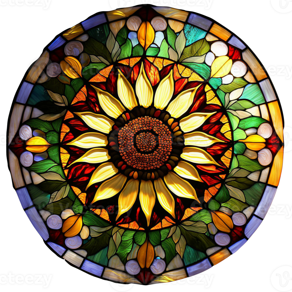 Stained glass sunflower, png